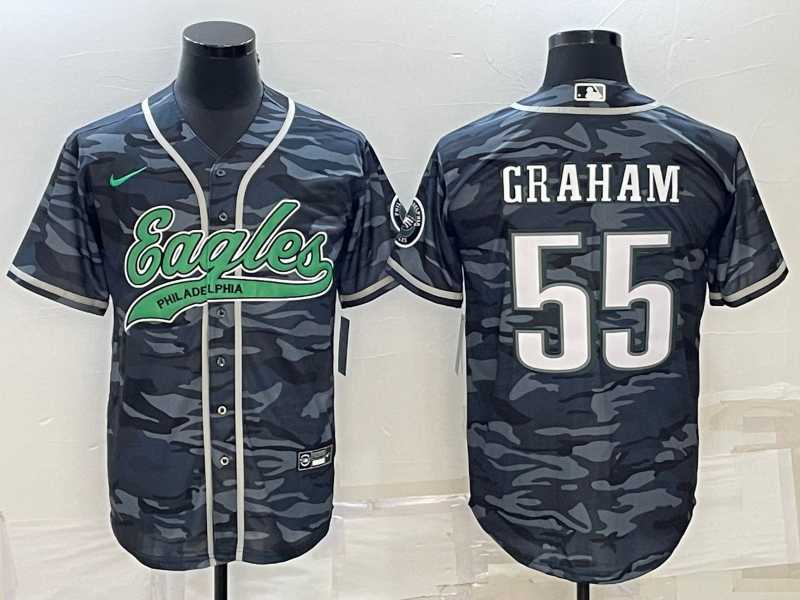 Mens Philadelphia Eagles #55 Brandon Graham Gray Camo With Patch Cool Base Stitched Baseball Jersey